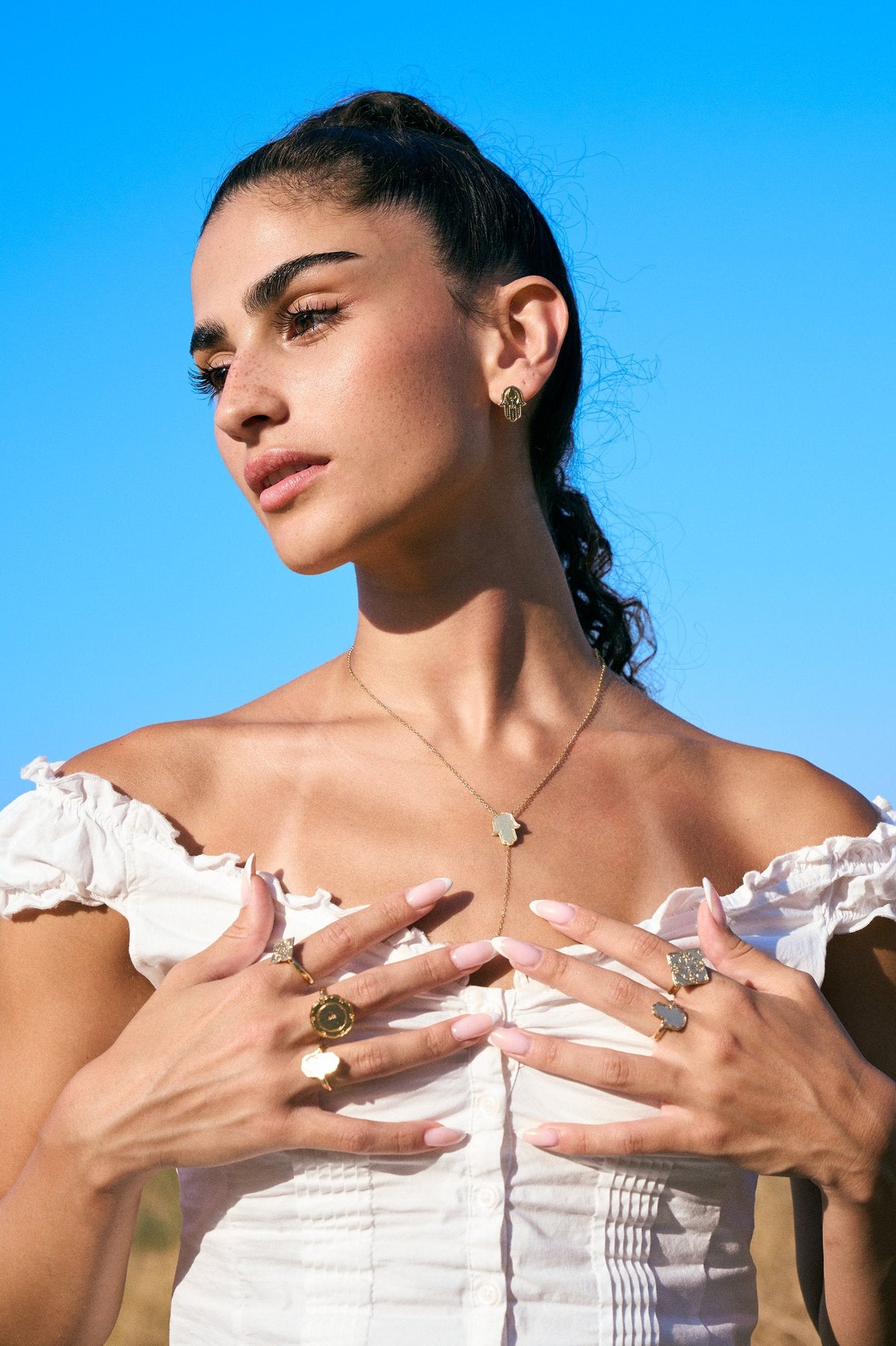 שרשרת חמסה עניבה בכסף, עבודת יד – Shira Studio